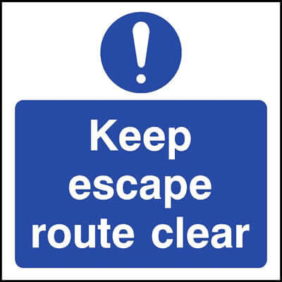Keep escape route clear sign with symbol