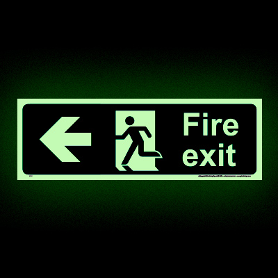Fire exit left glow in the dark sign