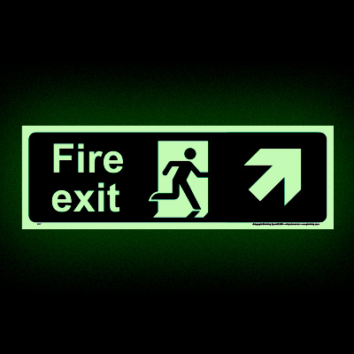 Fire exit right up glow-in-the-dark sign