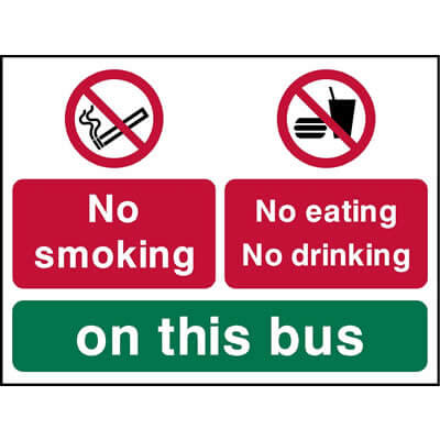No smoking no eating no drinking on this bus sign