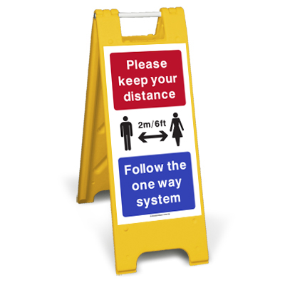 Keep Distance Follow One Way Sign Stand