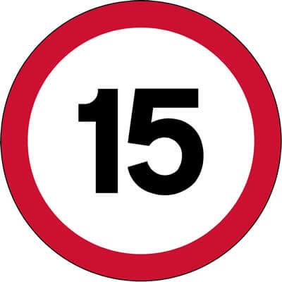 Maximum speed limit 15mph sign
