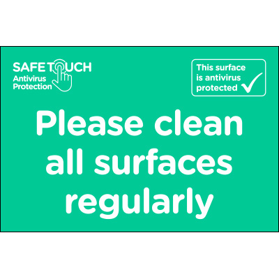 Please clean all surfaces regularly SafeTouch sticker