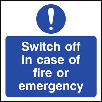 Switch off in case of fire or emergency sign with symbol