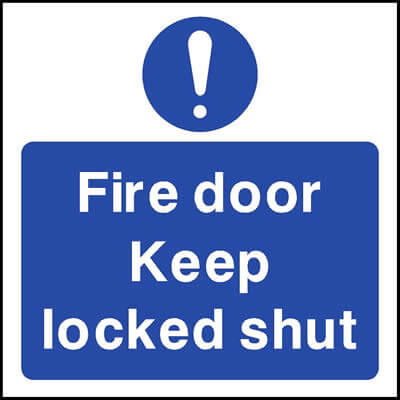 Fire door keep locked shut sign with symbol
