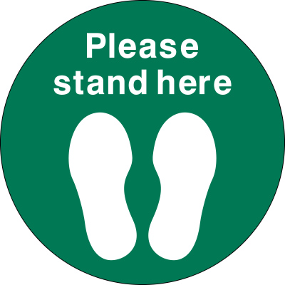 Please stand here until person has moved floor marker