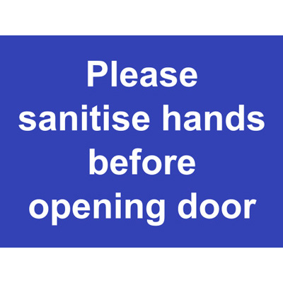 Sanitise hands before opening door sign label