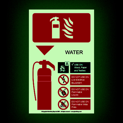 Water Extinguisher Glow in the dark sign