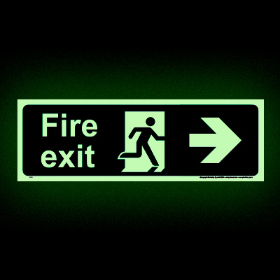 Fire exit right glow-in-the-dark sign