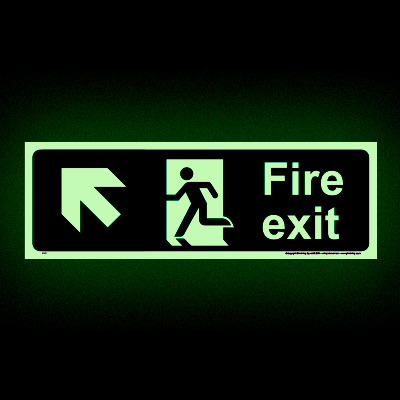 Fire exit left up glow-in-the-dark sign