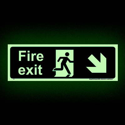 Fire exit right down glow-in-the-dark sign