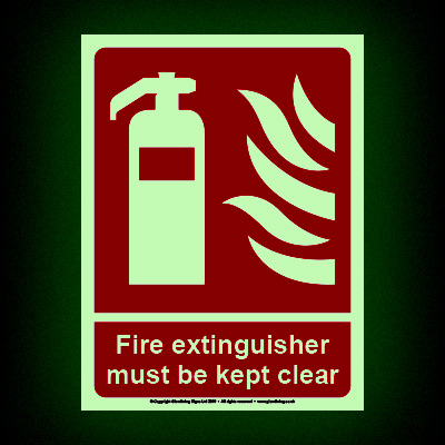 Fire extinguisher must be kept clear (Glow-in-the-dark)