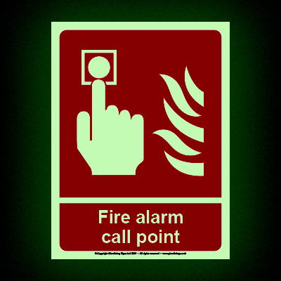 Fire alarm call point glow-in-the-dark sign