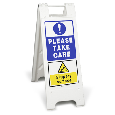 Please take care slippery surface sign stand