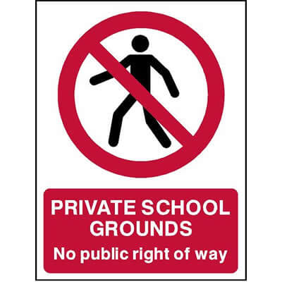 Private school grounds no public right of way sign