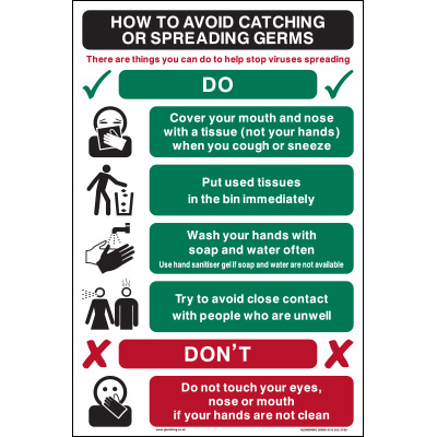 how to avoid catching or spreading germs sign