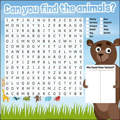 Animal Word Search Sign Board