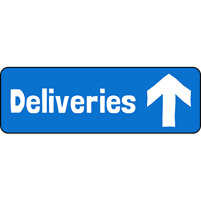 Deliveries Ahead Arrow Direction Sign