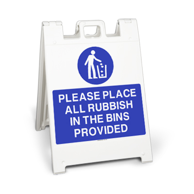Please Place All Rubbish in the Bins Sign Stand Large